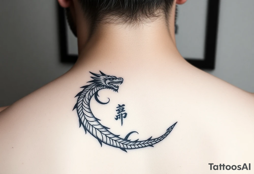 moon and dragon minimalist tattoo tattoo idea