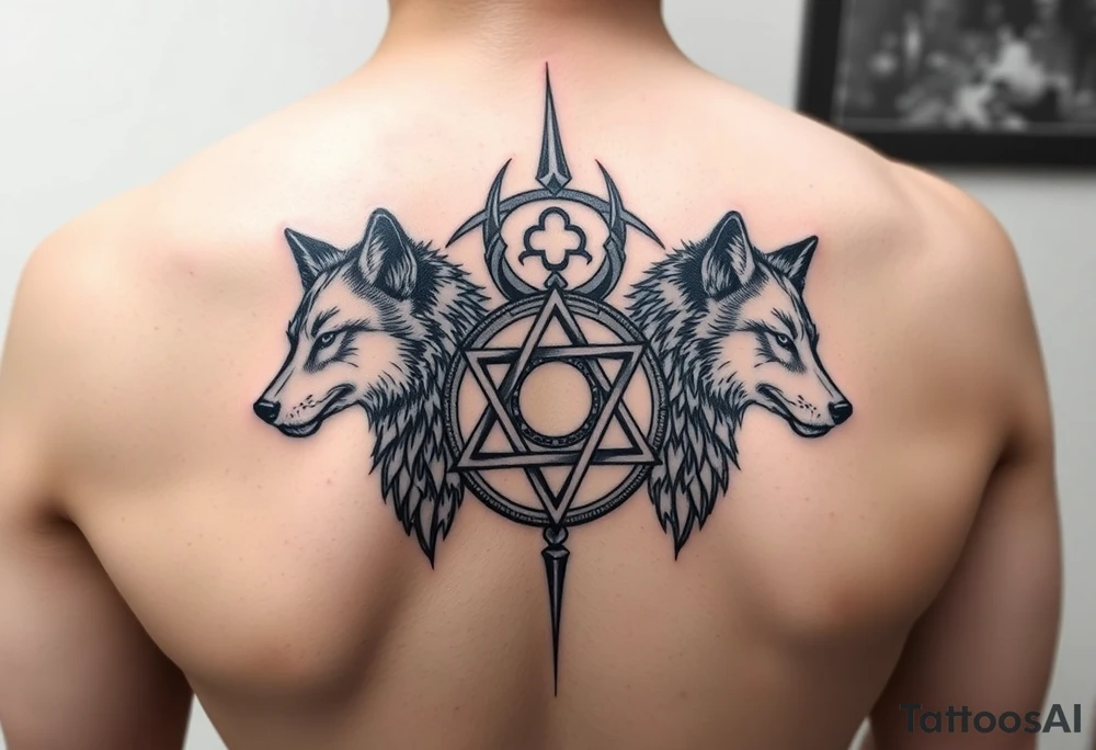 powerful wolfs with a Triskelion tattoo idea