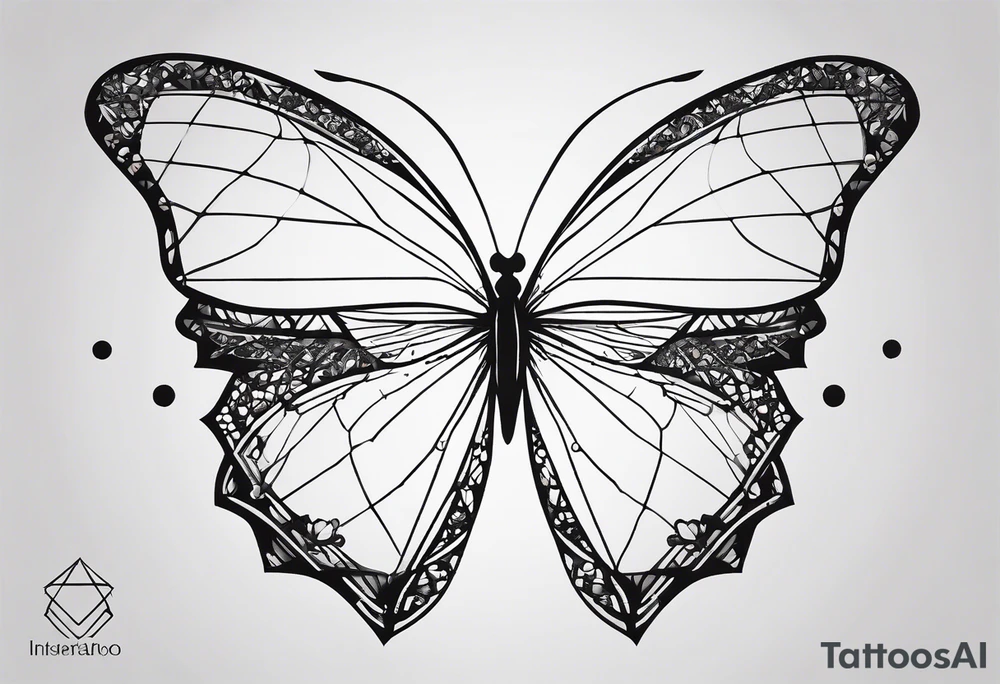 Thin Minimalistic butterfly on the background of indra’s diamond network tattoo idea