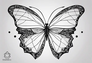 Thin Minimalistic butterfly on the background of indra’s diamond network tattoo idea