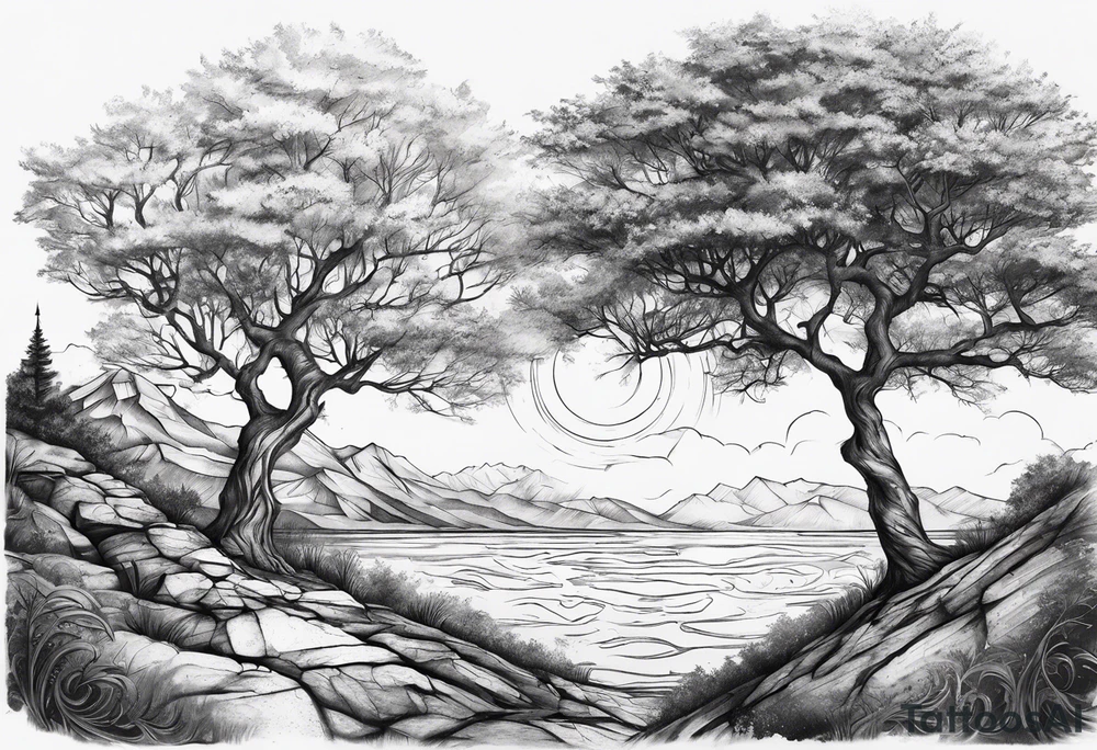 Tree and windrose tattoo idea