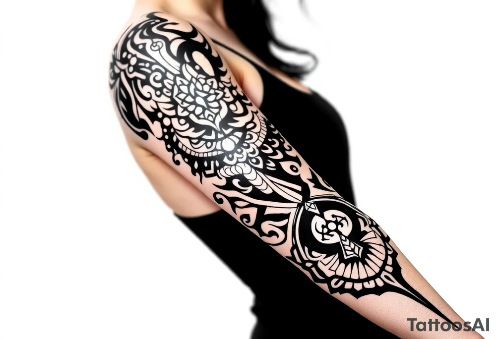 bold line dark shamanstyle tattoo idea
