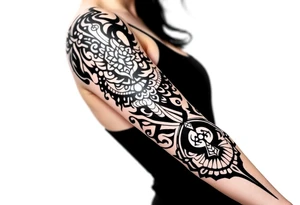 bold line dark shamanstyle tattoo idea