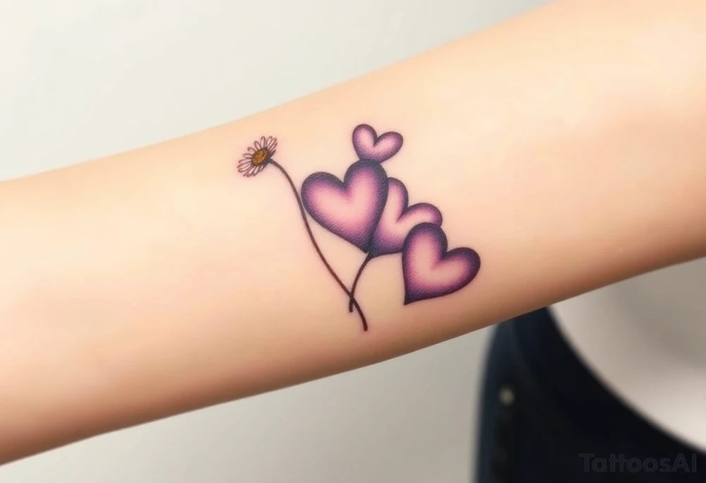 simple with Purple Hearts with yellow daisy. tattoo idea