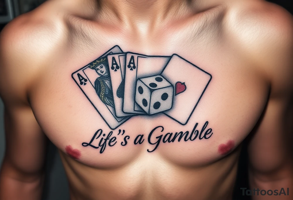 Royal flush and dice says Life's a Gamble tattoo idea