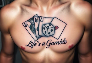Royal flush and dice says Life's a Gamble tattoo idea