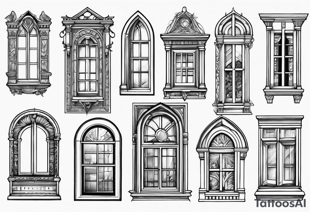 Variety of windows frames flash sheet tattoo idea