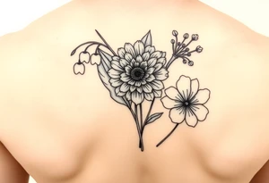 lily of the valley, marigold, and chrysanthemum tattoo idea