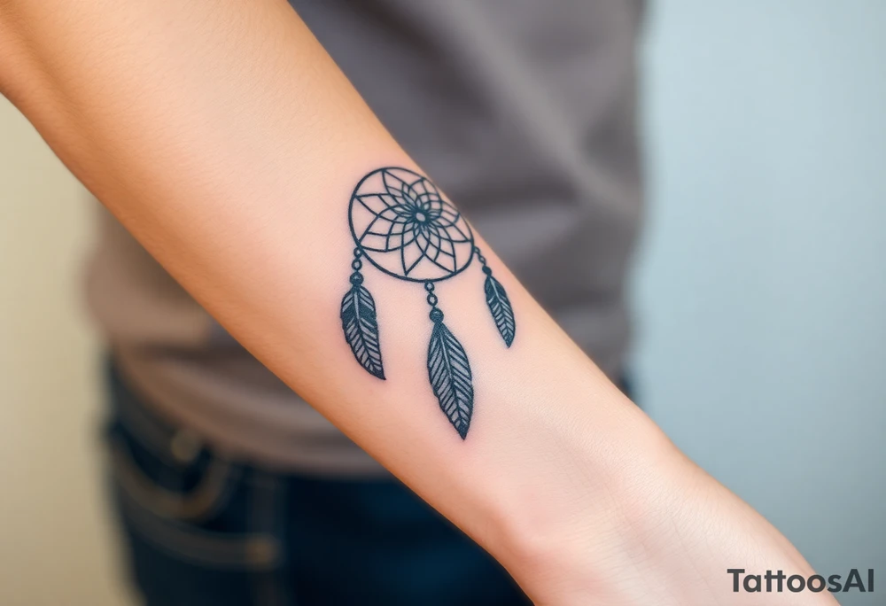 dreamcatcher, with feathers, authentic tattoo idea