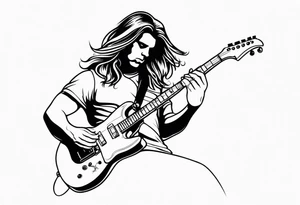 long hair rock star playing electric guitar tattoo idea