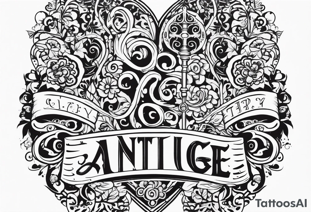 heart shaped antique skeleton key tattoo idea