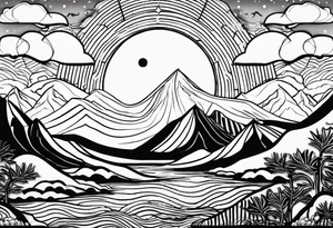 Line art minimalist sun mountain water simple 
Basic tattoo idea