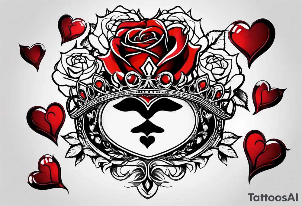 the red rose queen's crown with a heart tattoo idea
