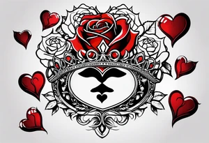 the red rose queen's crown with a heart tattoo idea