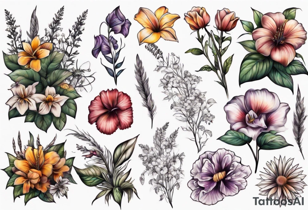 garden valley with flowers tattoo idea