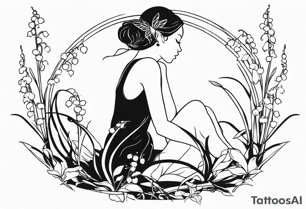 Lily of the valley with a fairy resting on it tattoo idea