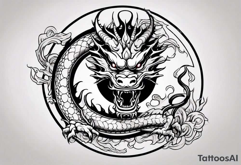 Chinese dragon in a circular shape with "02.03" written on its skin tattoo idea
