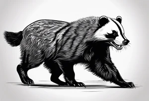 aggressive full and all body and killer face badger/wolverine with cute smile long nails and he attacks like a gladiator tattoo idea
