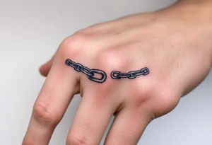 gothic chains intertwined on index finger and thumb connecting together tattoo idea