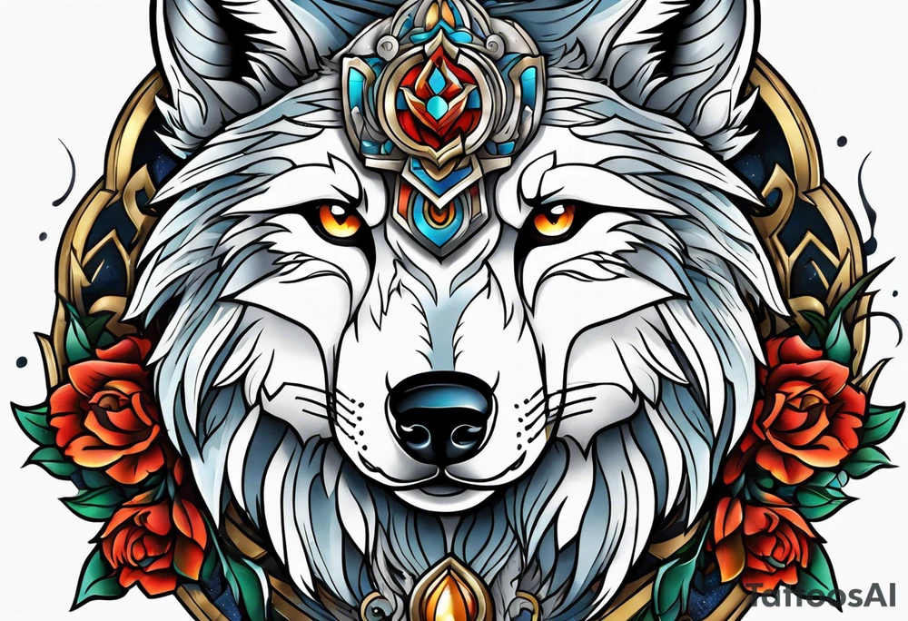 Neotraditional wolf tattoo idea