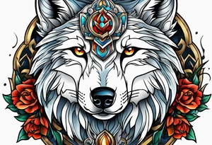 Neotraditional wolf tattoo idea