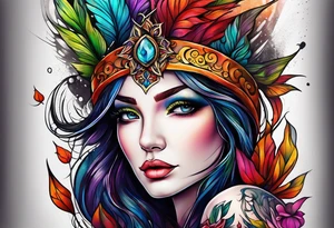 A fairy/witch with a Lot of collors, make It look mystic and really colorful tattoo idea