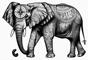 Compass held by an elephant tattoo idea