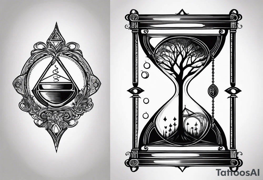 chemical equilibrium symbol included in the tree of life and a hourglass tattoo idea