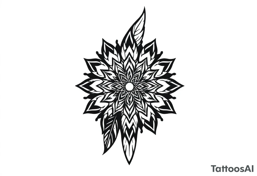 big spiritual feather indian mandala shaman tattoo idea