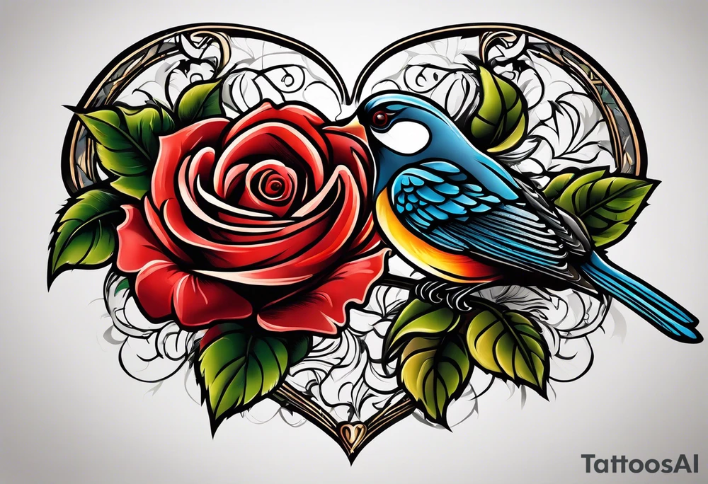 roses, birds, heart, simple tattoo idea