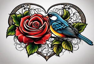 roses, birds, heart, simple tattoo idea
