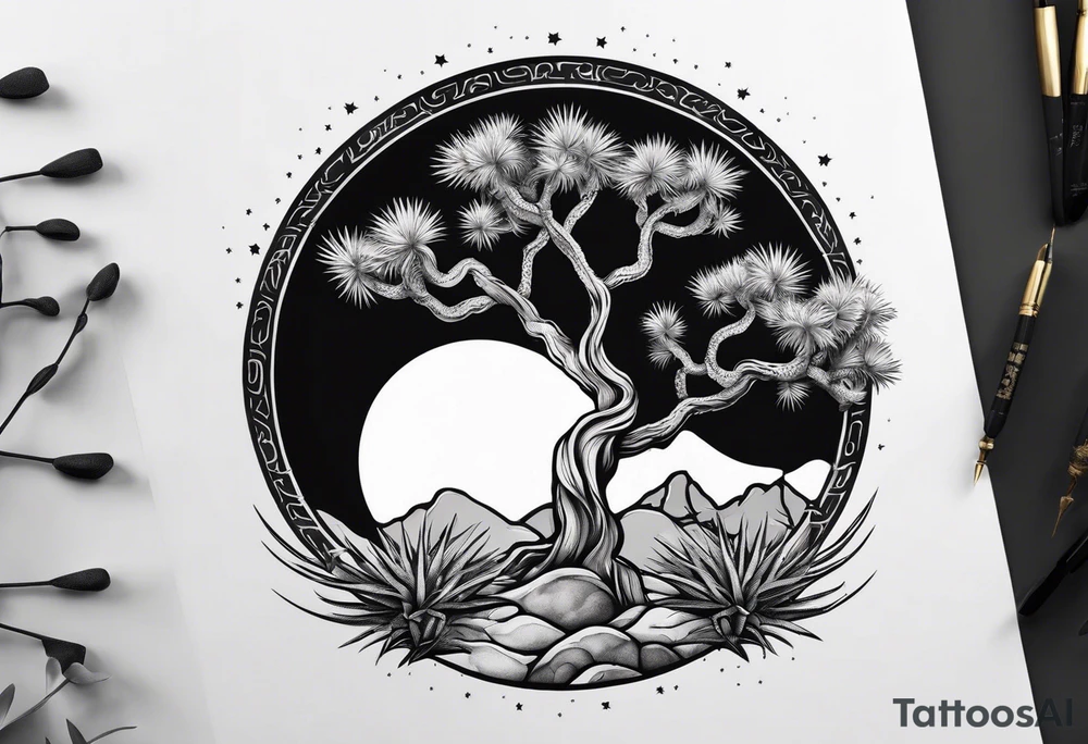 yin and yang joshua tree tattoo idea