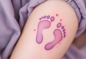 Pink and soft purple footprints of little Eli, with delicate stars around the prints to represent her innocence and joy. tattoo idea