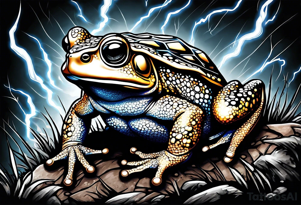 A toad in a thunderstorm tattoo idea