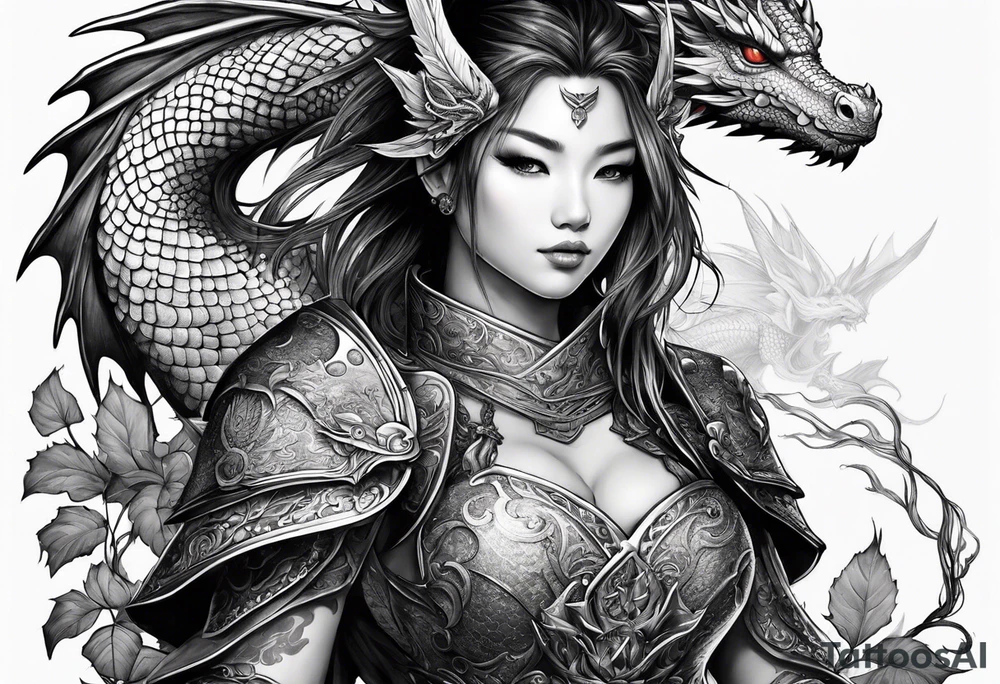 fairy wearing dragon armor and a dragon  flying tattoo idea
