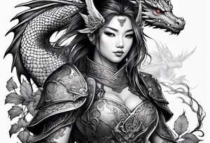 fairy wearing dragon armor and a dragon  flying tattoo idea