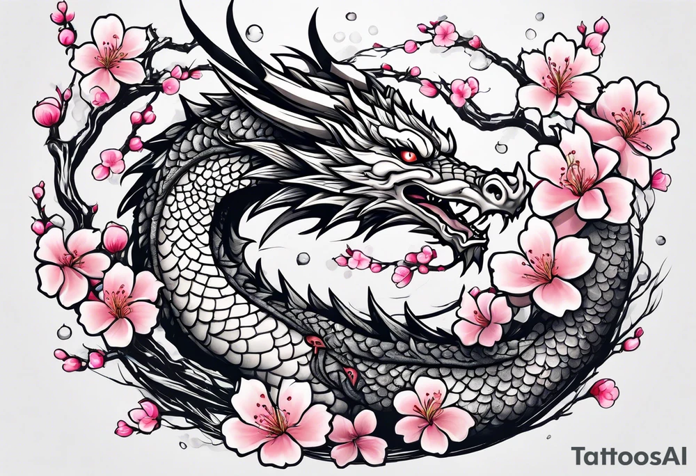 A dragon covered in cherry blossoms tattoo idea