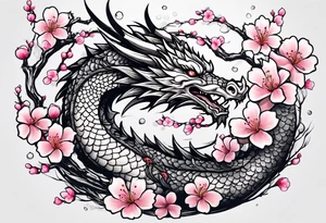 A dragon covered in cherry blossoms tattoo idea