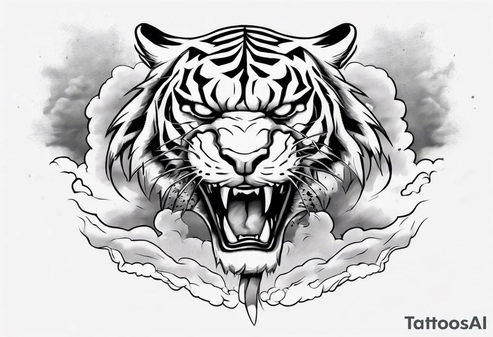 A thundergod tiger forearm tattoo, with lightning and clouds filling the area tattoo idea