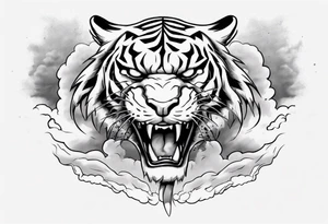 A thundergod tiger forearm tattoo, with lightning and clouds filling the area tattoo idea