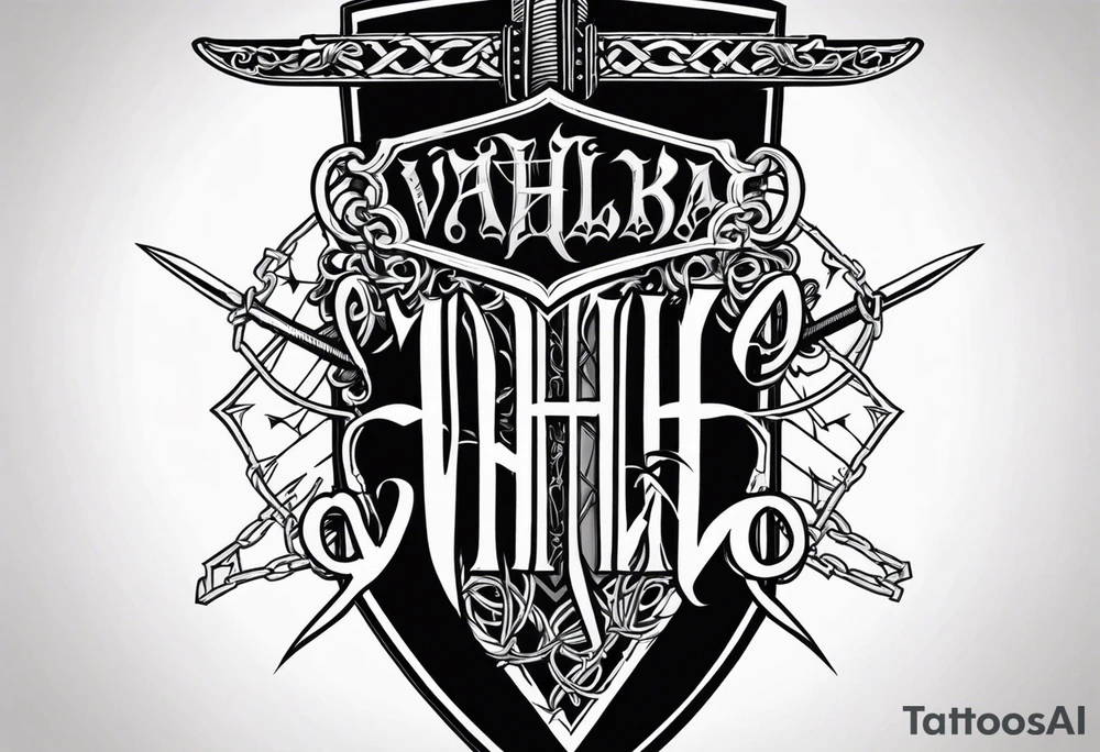 Valhalla fire sword shield barbed wire tattoo idea