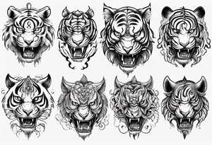Ancient mythical tiger-like creature on a sleeve tattoo idea