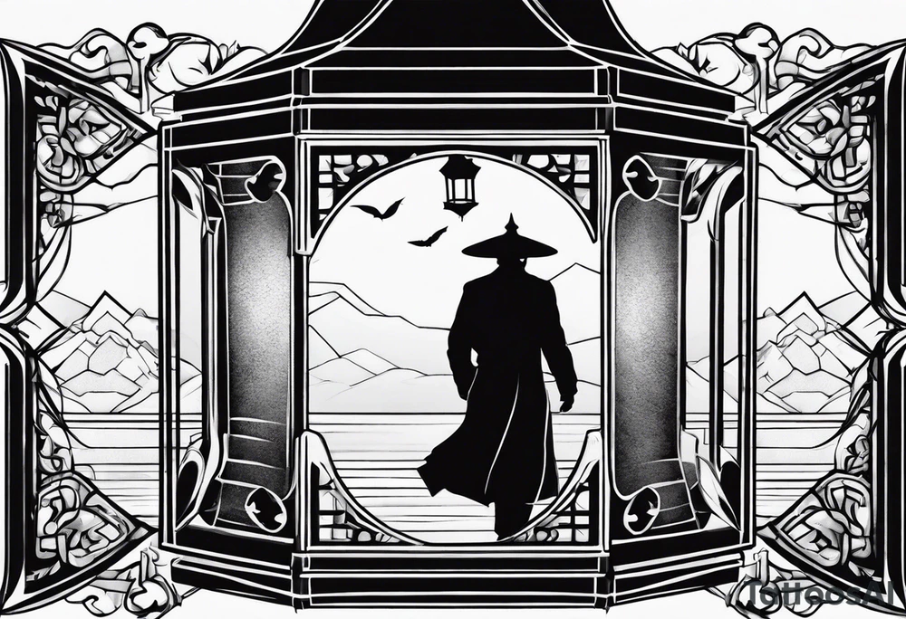 shadow of a man walking into a lantern tattoo idea