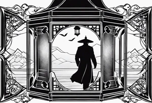 shadow of a man walking into a lantern tattoo idea