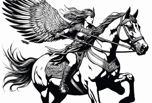 Valkyrie on winged Pegasus, flight, holding spear tattoo idea