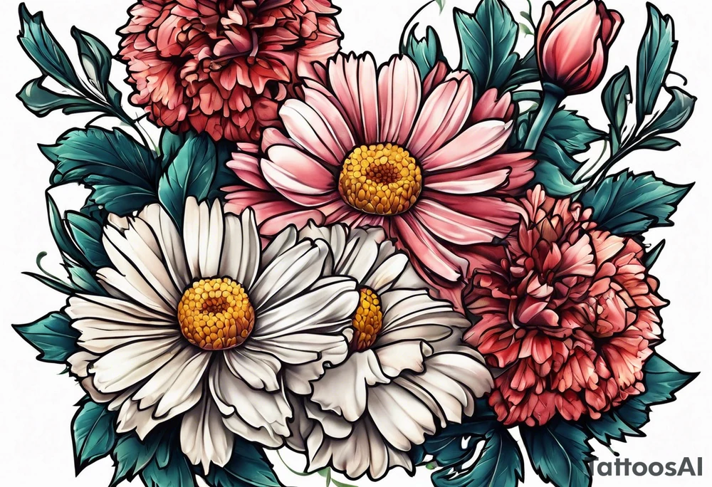 Daisy and carnations tattoo idea