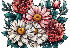 Daisy and carnations tattoo idea