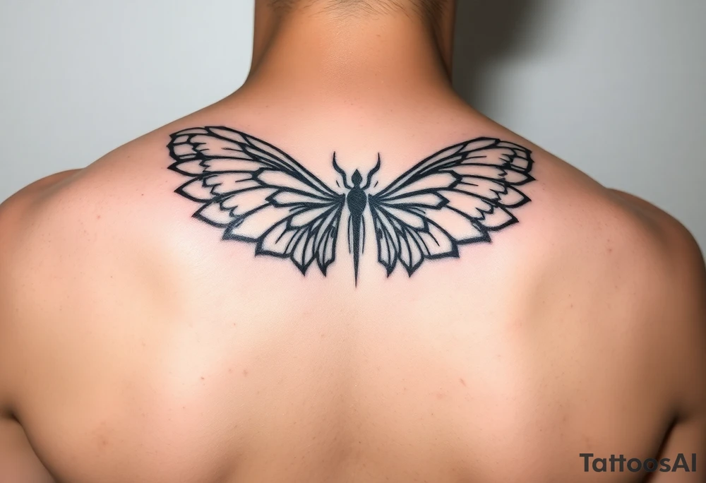 maximalist, cyber sigilism, organic touches, back tattoo, whimsical, witchy, hippie, fairy wing like tattoo idea