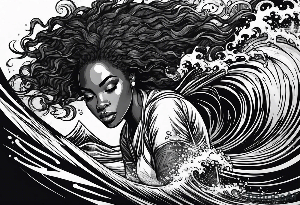 Black woman surfing
With natural hair tattoo idea