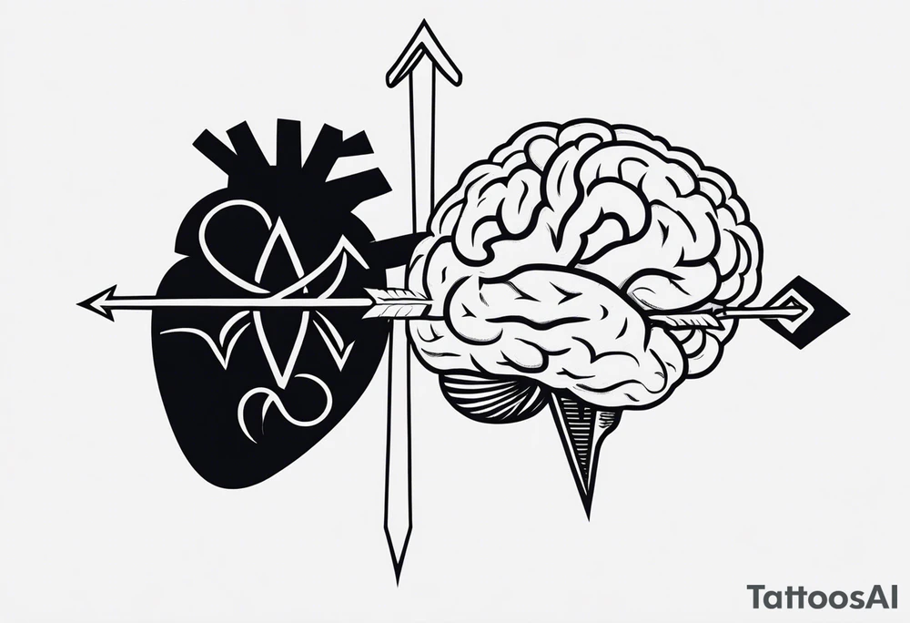 Picture of a heart and brain with an arrow pointing down underneath tattoo idea